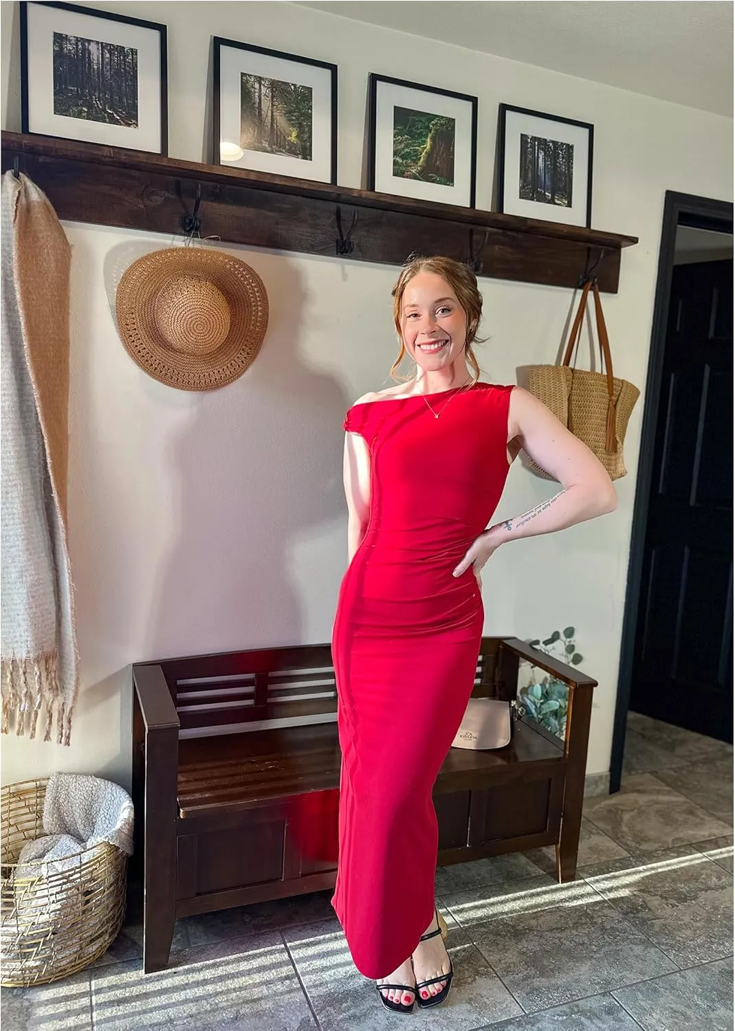 Nova In Sky Womens Summer One Shoulder Party Cocktail Bodycon Maxi Dress Sleeveless Ruched Slit Formal Wedding Guest Dresses