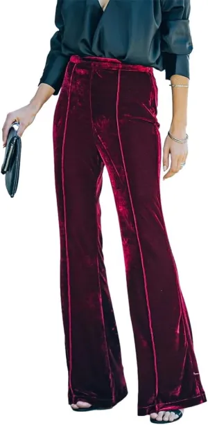 ODIZLI Velvet Pants for Women High Waist Bell Bottom Flare Pants Palazzo Casual Trousers