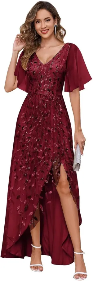 OFEYCHUN Short Sleeve Mother of The Bride Dresses for Women Sequin Sparkly Long Evening Dress
