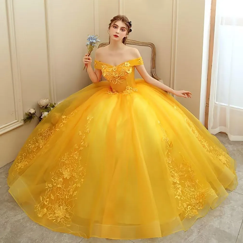 Off Shoulder Quinceanera Dresses Ball Gown Tulle Prom Dress Lace Applique Princess Long Formal Evening Sweet 16 Dresses