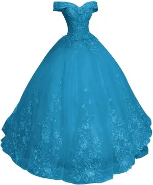 Off Shoulder Quinceanera Dresses Ball Gown Tulle Prom Dress Lace Applique Princess Long Formal Evening Sweet 16 Dresses