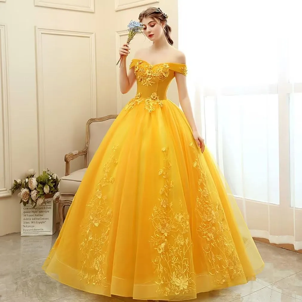 Off Shoulder Quinceanera Dresses Ball Gown Tulle Prom Dress Lace Applique Princess Long Formal Evening Sweet 16 Dresses
