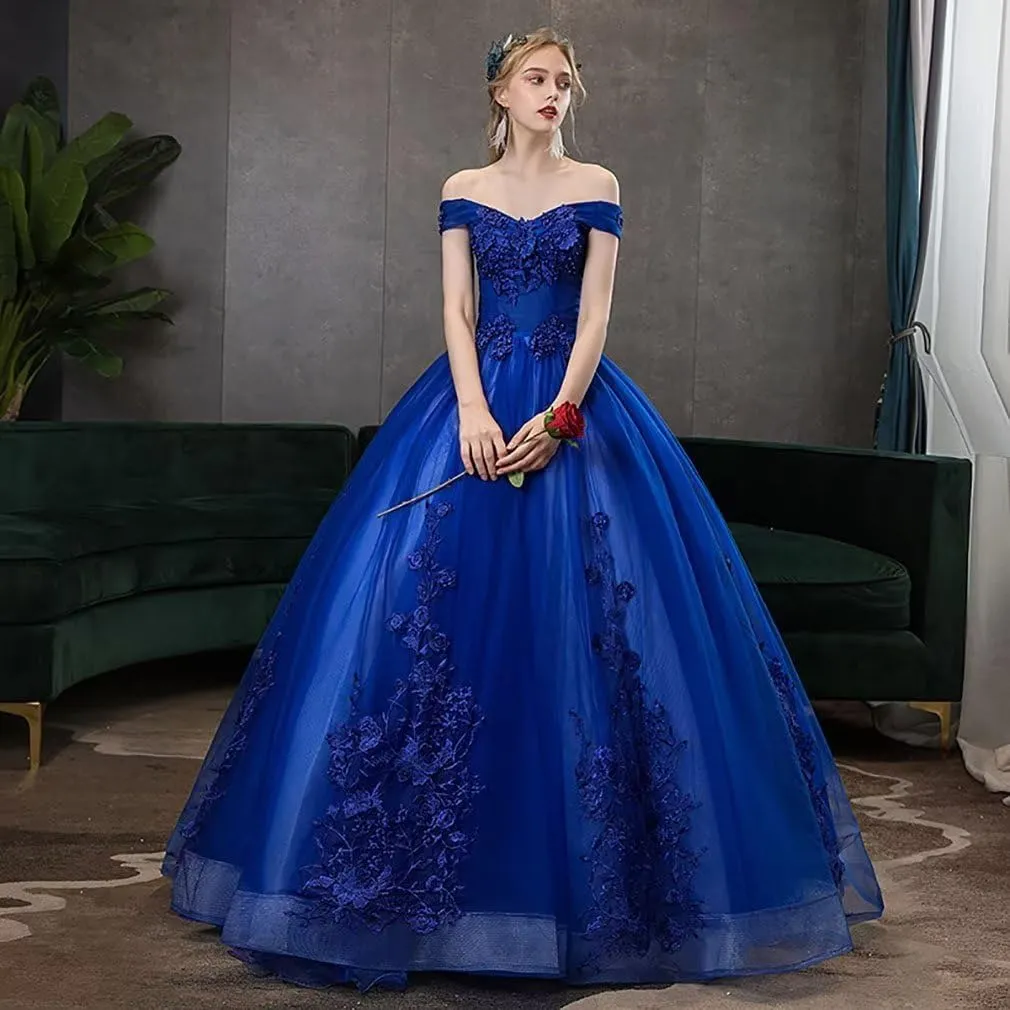 Off Shoulder Quinceanera Dresses Ball Gown Tulle Prom Dress Lace Applique Princess Long Formal Evening Sweet 16 Dresses