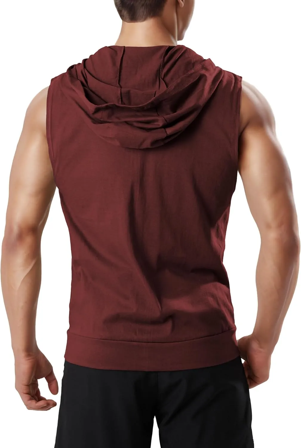 Ohoo Men's Slim Fit Workout Hooded Tank Tops Two Way Zip Up Sleeveless Gym Shirts Bodybuilding Hoodies 100% Cotton