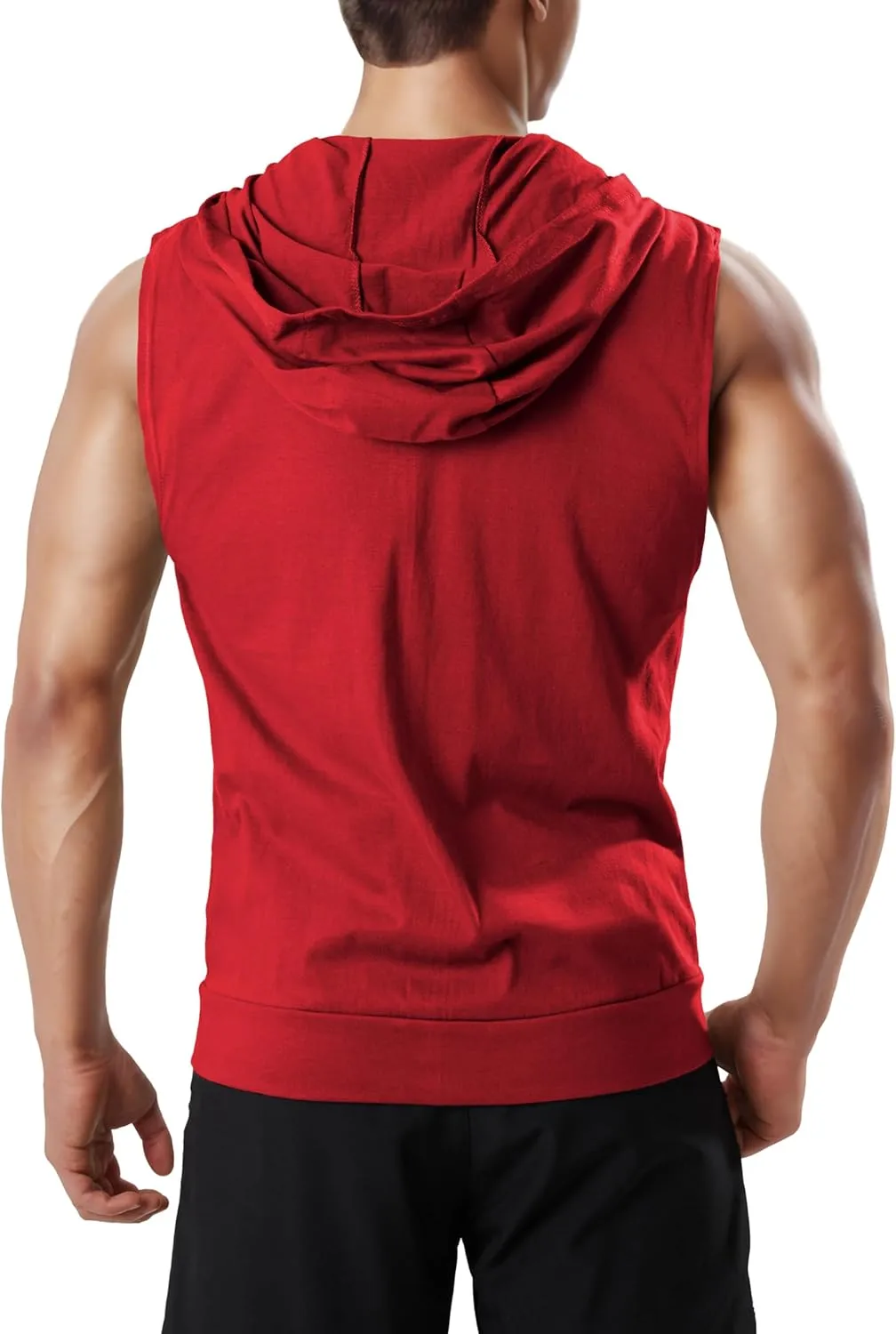 Ohoo Men's Slim Fit Workout Hooded Tank Tops Two Way Zip Up Sleeveless Gym Shirts Bodybuilding Hoodies 100% Cotton