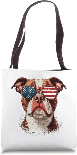 Patriotic Pitbull USA Flag Sunglasses Dog Lover 4th Of July Tote Bag