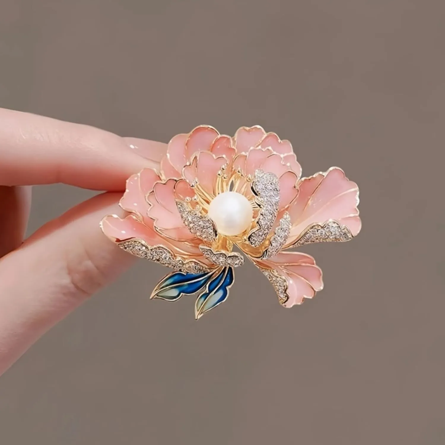 Peony Flower Brooch for Women, Vintage Elegant Enamel Jewelry Pin, Coat and Suit Pendant Necklace,Cloak Clasp Brooches