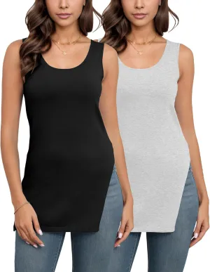 Pima Cotton Casual Shirts Extra Long Camisoles Grey Tank Top Women Black Sleeveless Undershirts 2 Pcs