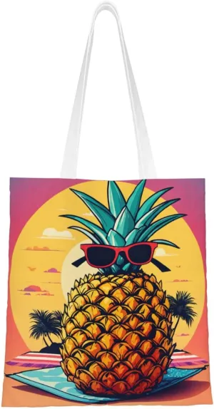 Pineapple Fruit Sunglasses Sand Beach Print Totes, Portable Beach Bag,Reusable Grocery Bags Foldable Shopping With Handlesbags
