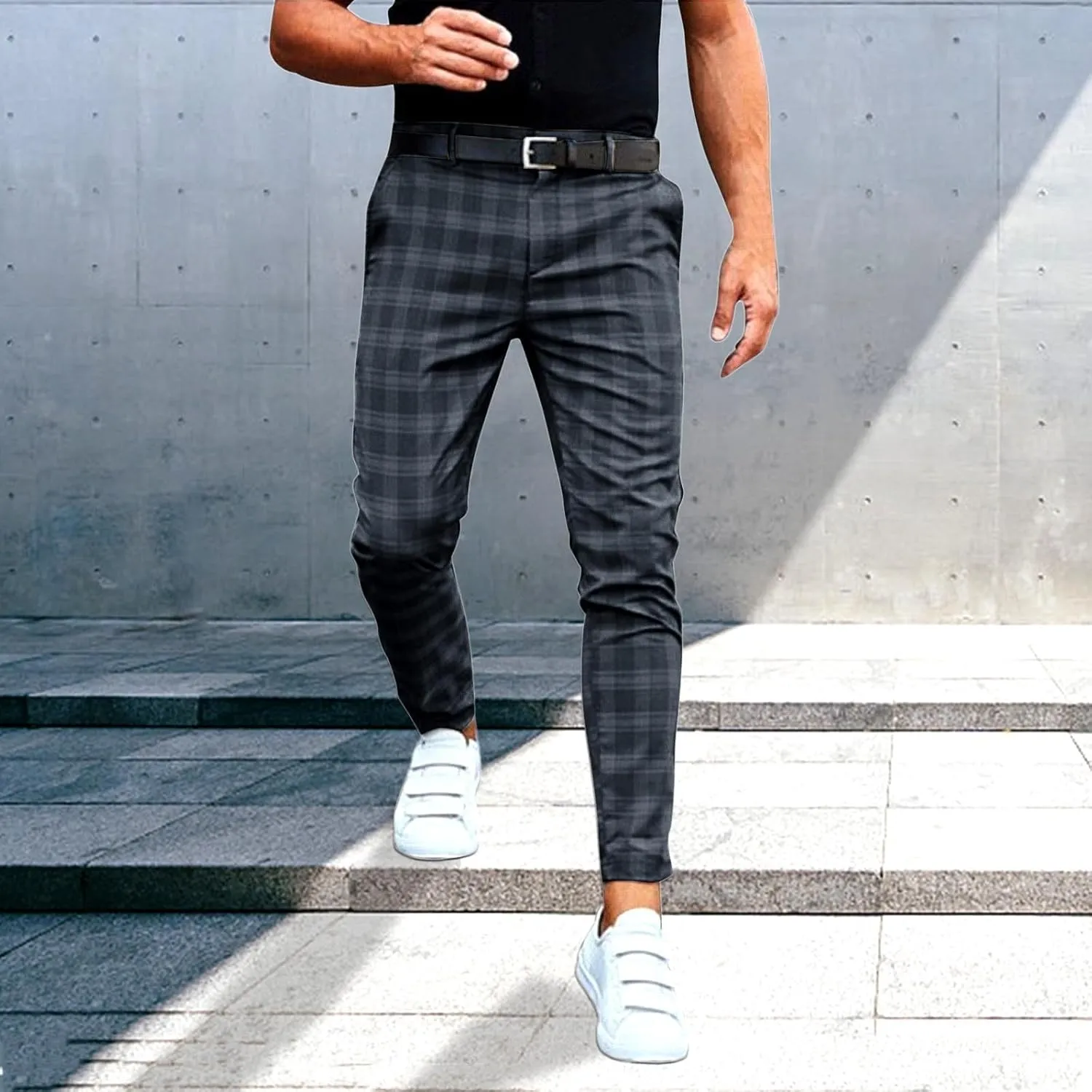 Plaid Suit Pants for Men Slim Fit Tapered Flat Front Dress Pants Business Casual Fashion Golf Pencil Chinos Pants