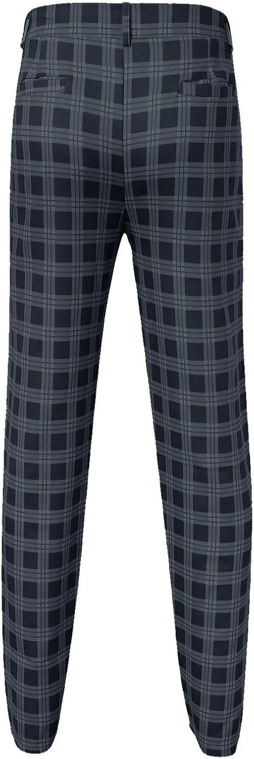Plaid Suit Pants for Men Slim Fit Tapered Flat Front Dress Pants Business Casual Fashion Golf Pencil Chinos Pants