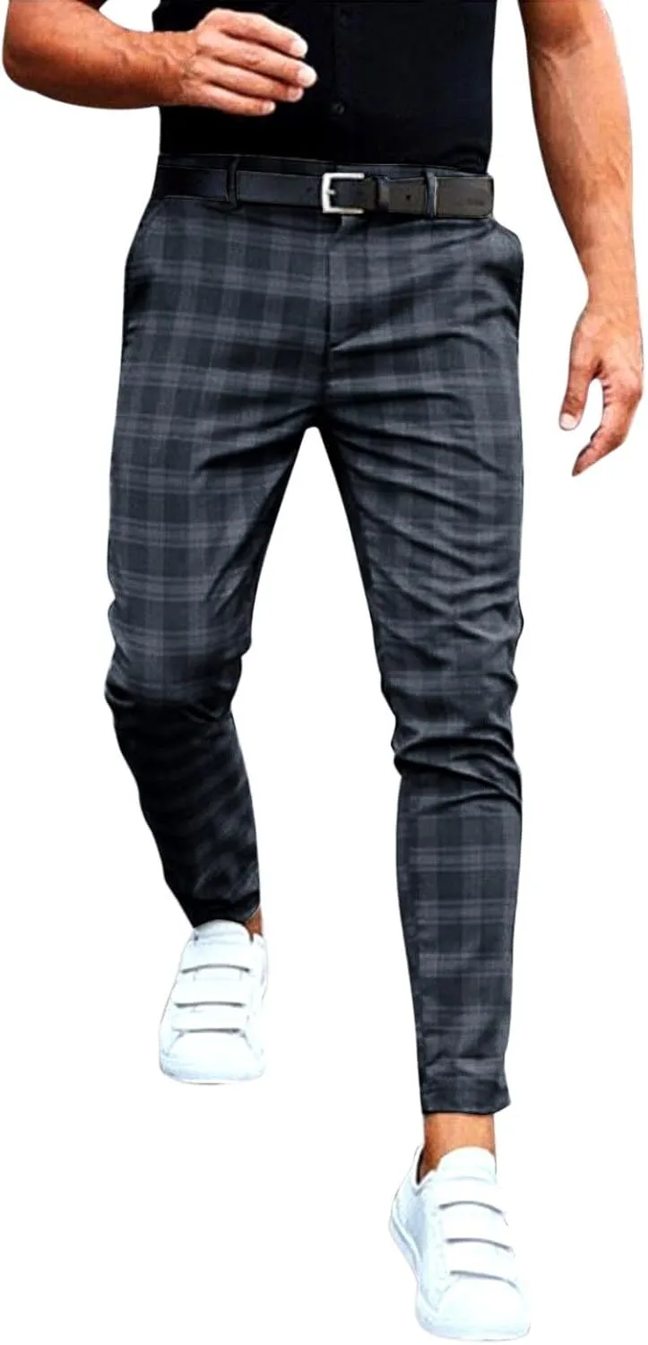 Plaid Suit Pants for Men Slim Fit Tapered Flat Front Dress Pants Business Casual Fashion Golf Pencil Chinos Pants