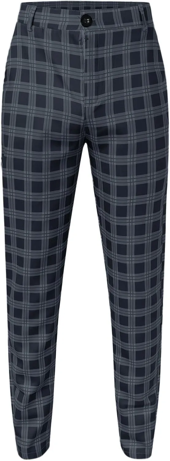 Plaid Suit Pants for Men Slim Fit Tapered Flat Front Dress Pants Business Casual Fashion Golf Pencil Chinos Pants