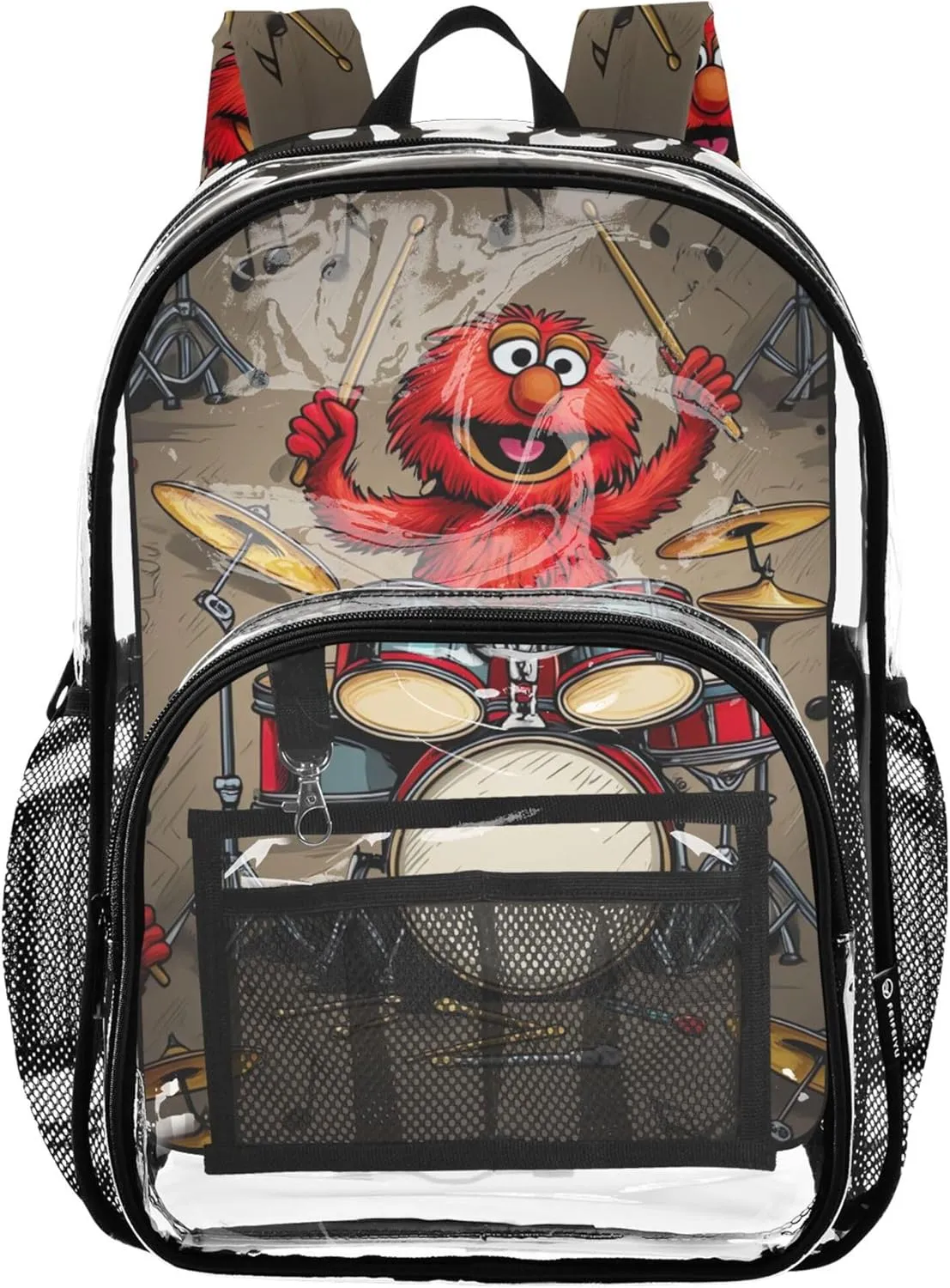 Playful Red Drummer Character Clear Bag for Women Travel Boys Backpacks for Girls Plastic Transparent Bookbag