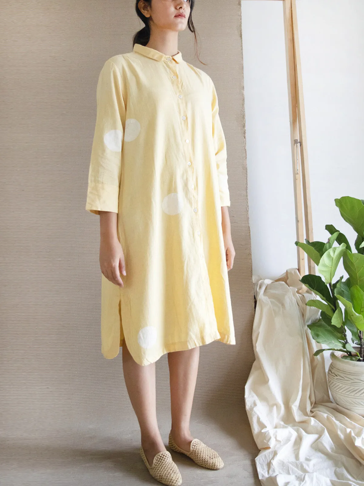 Polka Shirt Dress Yellow
