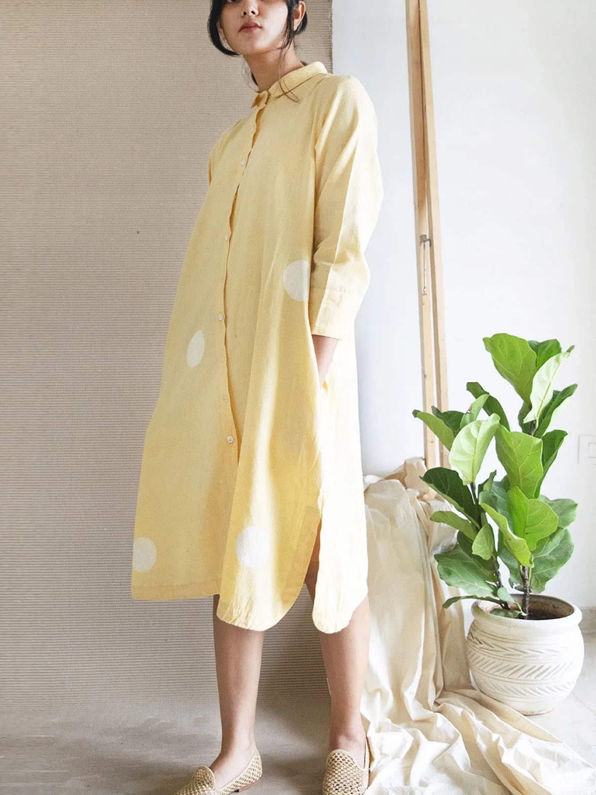 Polka Shirt Dress Yellow