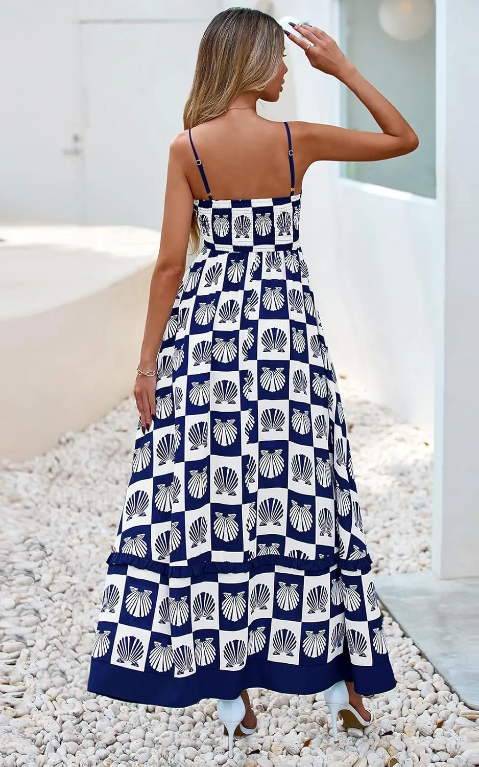 PRETTYGARDEN Summer Spaghetti Strap Dresses for Women Flowy Smocked Sundresses Casual Boho Sleeveless Beach Maxi Long Dress