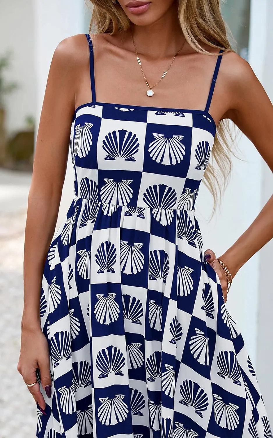 PRETTYGARDEN Summer Spaghetti Strap Dresses for Women Flowy Smocked Sundresses Casual Boho Sleeveless Beach Maxi Long Dress