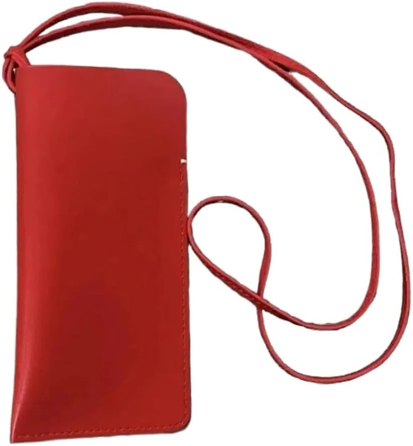 PU Leather Glasses Storage Bag Hanging Neck Glasses Case Sunglasses Storage Clip Solid Color Eyewear Bag