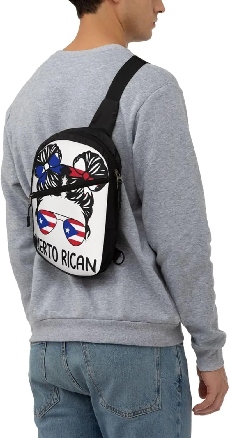 Puerto Rican Girl Messy Hair Sunglasses Portable Crossbody Bag Foldable Sling Bags Sports Gym Chest Daypack Reusable Shoulder Backpack Casual Diagonally Rucksack Fanny Packs
