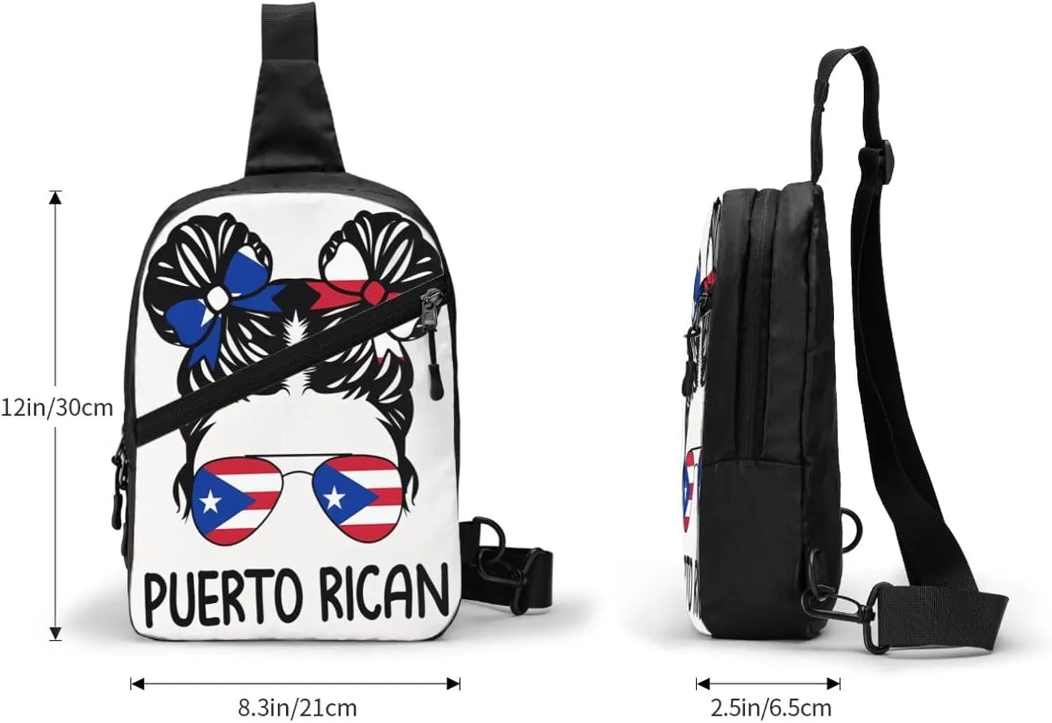 Puerto Rican Girl Messy Hair Sunglasses Portable Crossbody Bag Foldable Sling Bags Sports Gym Chest Daypack Reusable Shoulder Backpack Casual Diagonally Rucksack Fanny Packs