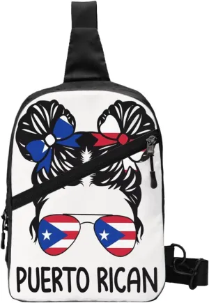 Puerto Rican Girl Messy Hair Sunglasses Portable Crossbody Bag Foldable Sling Bags Sports Gym Chest Daypack Reusable Shoulder Backpack Casual Diagonally Rucksack Fanny Packs