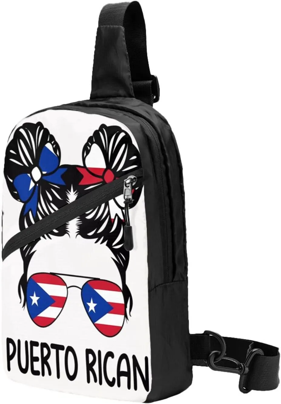 Puerto Rican Girl Messy Hair Sunglasses Portable Crossbody Bag Foldable Sling Bags Sports Gym Chest Daypack Reusable Shoulder Backpack Casual Diagonally Rucksack Fanny Packs