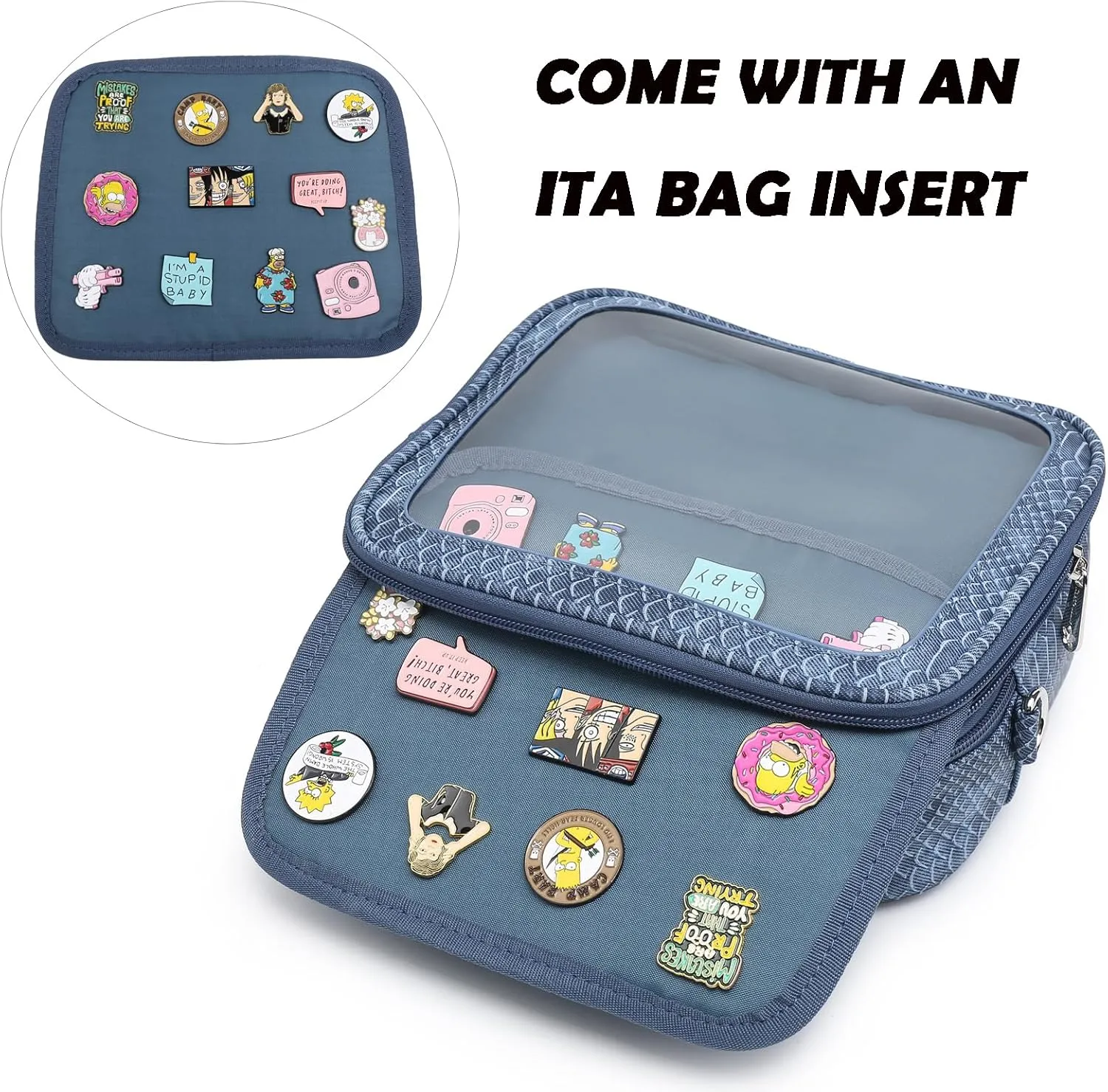 RAINBOW SMILE Ita Bag - Kawaii Crossbody Purse with Clear Shoulder Strap and Pin Display