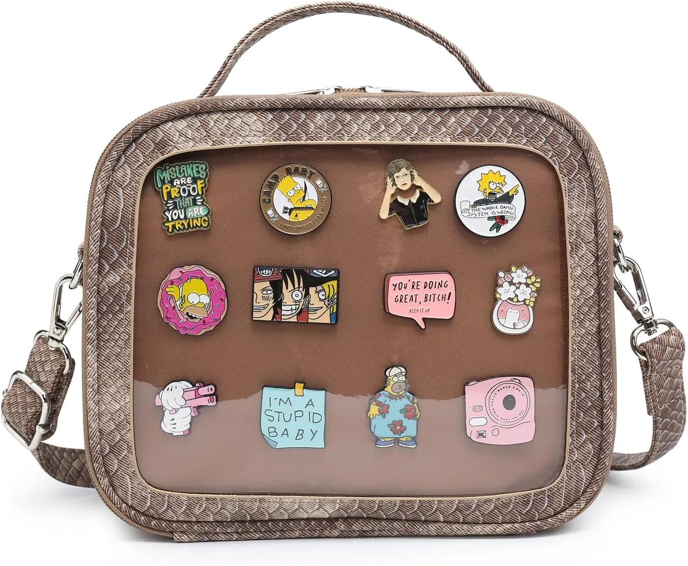 RAINBOW SMILE Ita Bag - Kawaii Crossbody Purse with Clear Shoulder Strap and Pin Display