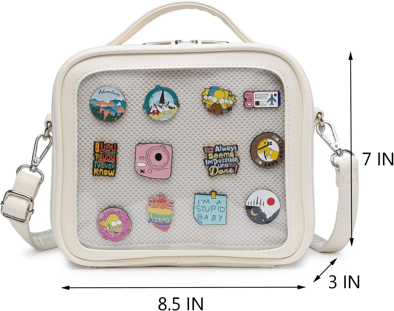 RAINBOW SMILE Ita Bag - Kawaii Crossbody Purse with Clear Shoulder Strap and Pin Display