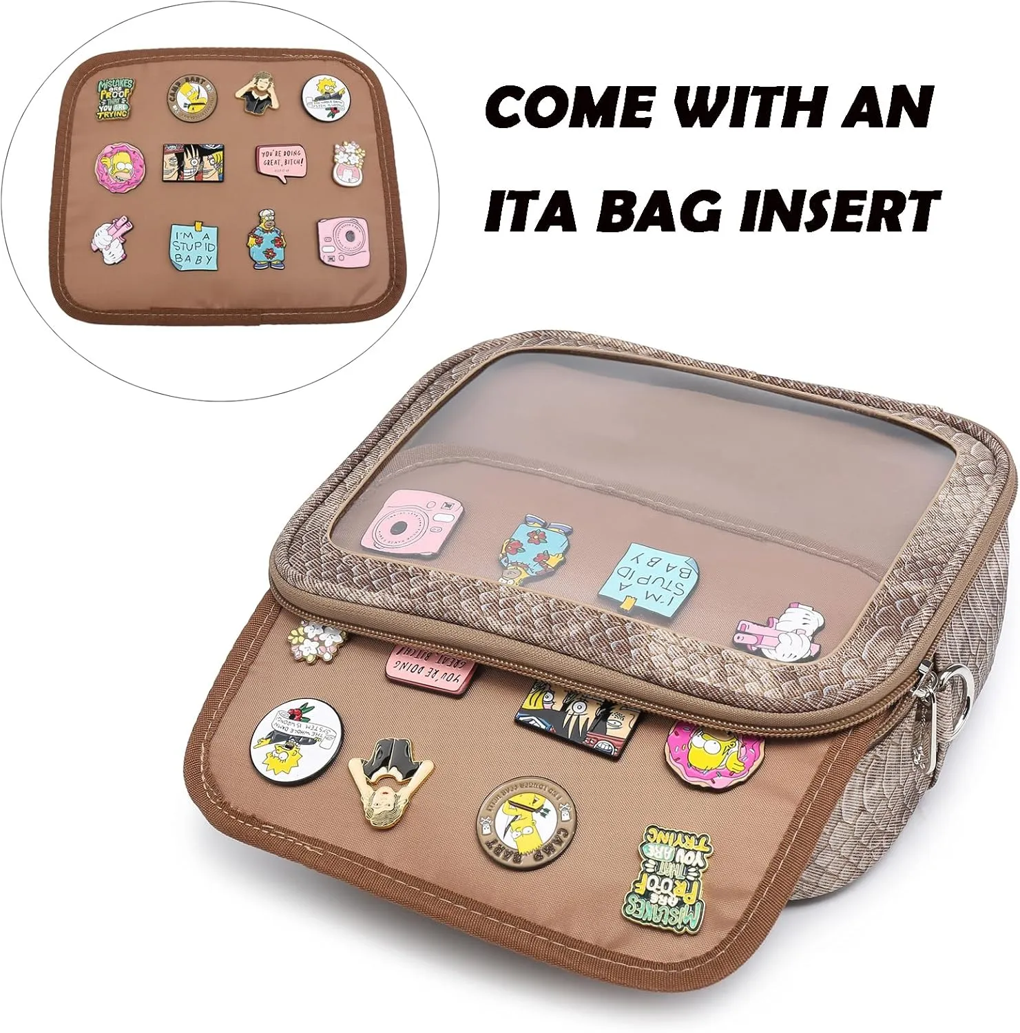 RAINBOW SMILE Ita Bag - Kawaii Crossbody Purse with Clear Shoulder Strap and Pin Display