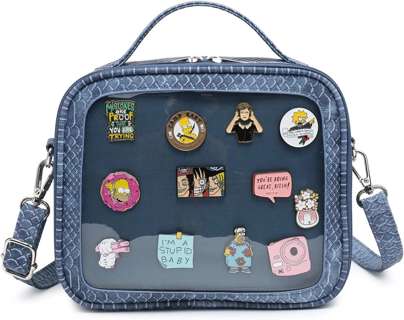 RAINBOW SMILE Ita Bag - Kawaii Crossbody Purse with Clear Shoulder Strap and Pin Display
