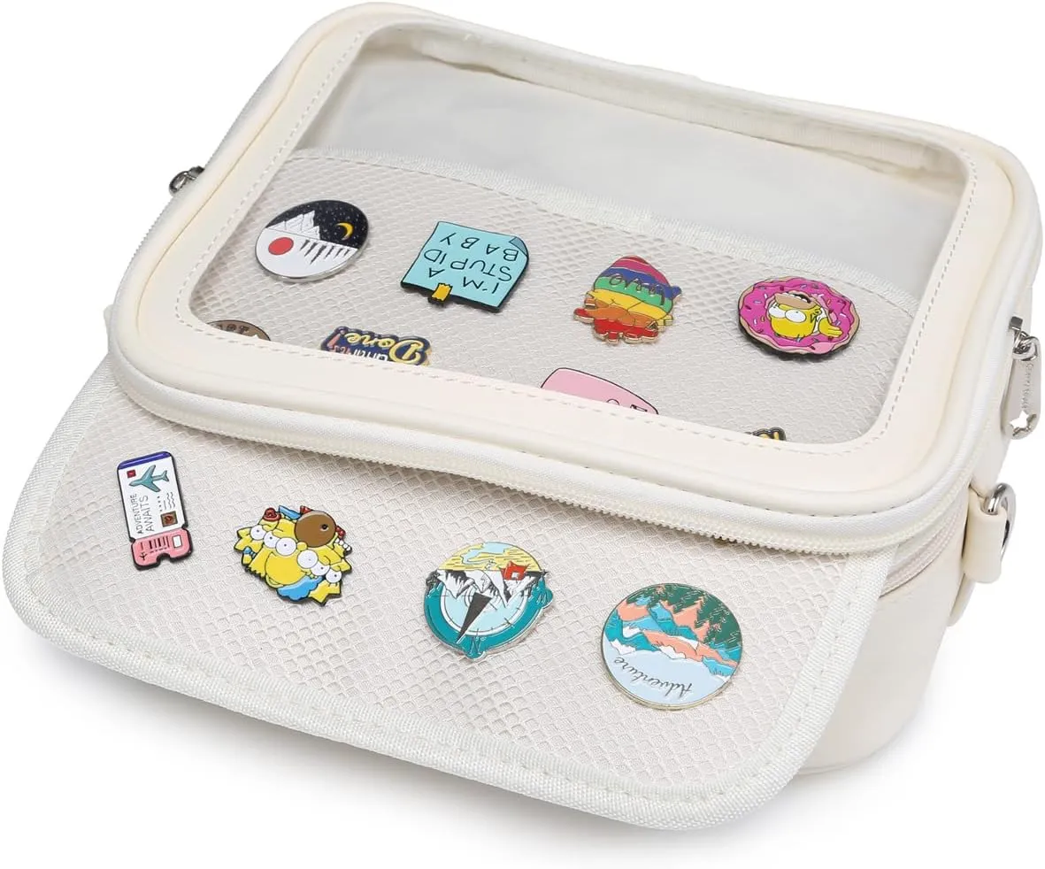 RAINBOW SMILE Ita Bag - Kawaii Crossbody Purse with Clear Shoulder Strap and Pin Display