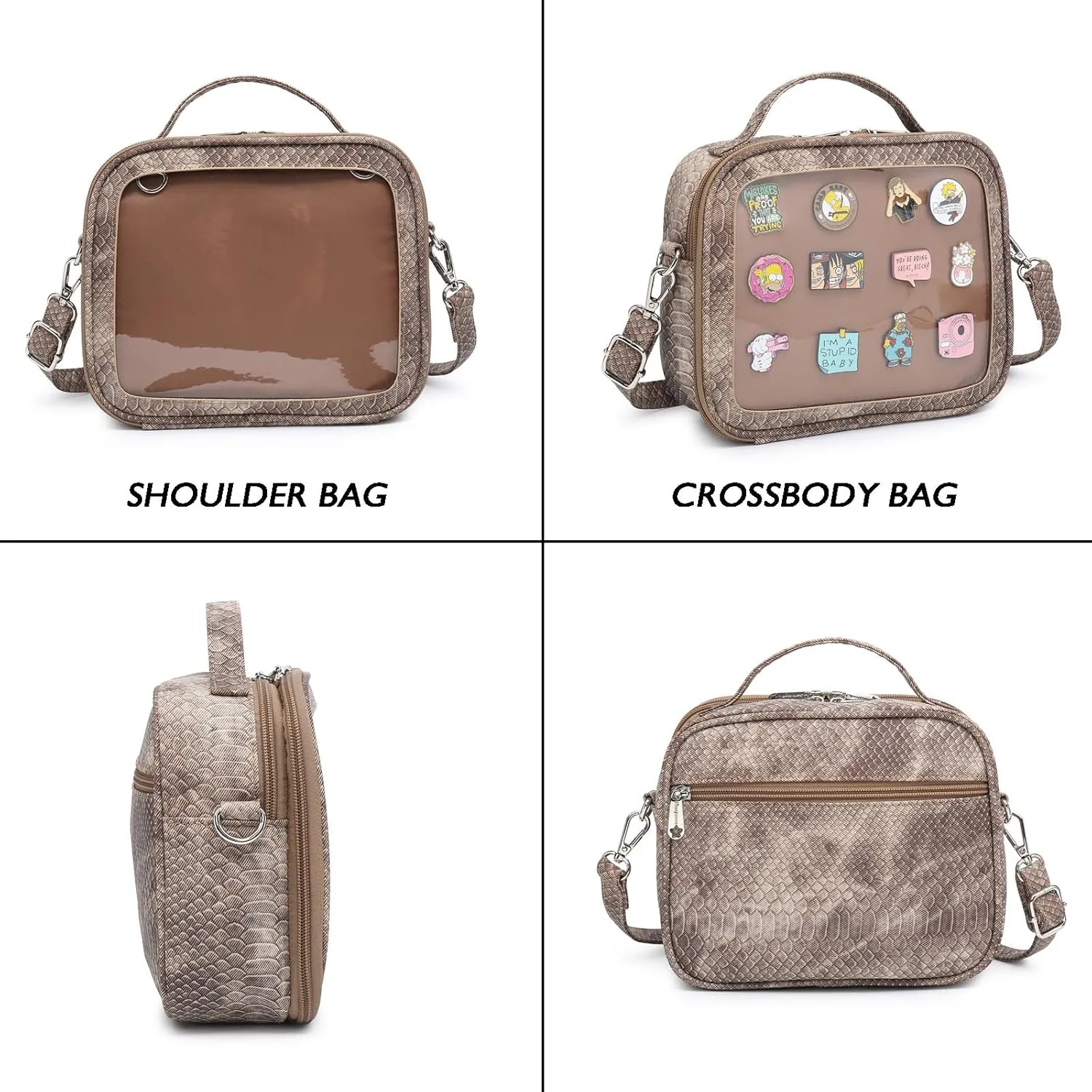 RAINBOW SMILE Ita Bag - Kawaii Crossbody Purse with Clear Shoulder Strap and Pin Display