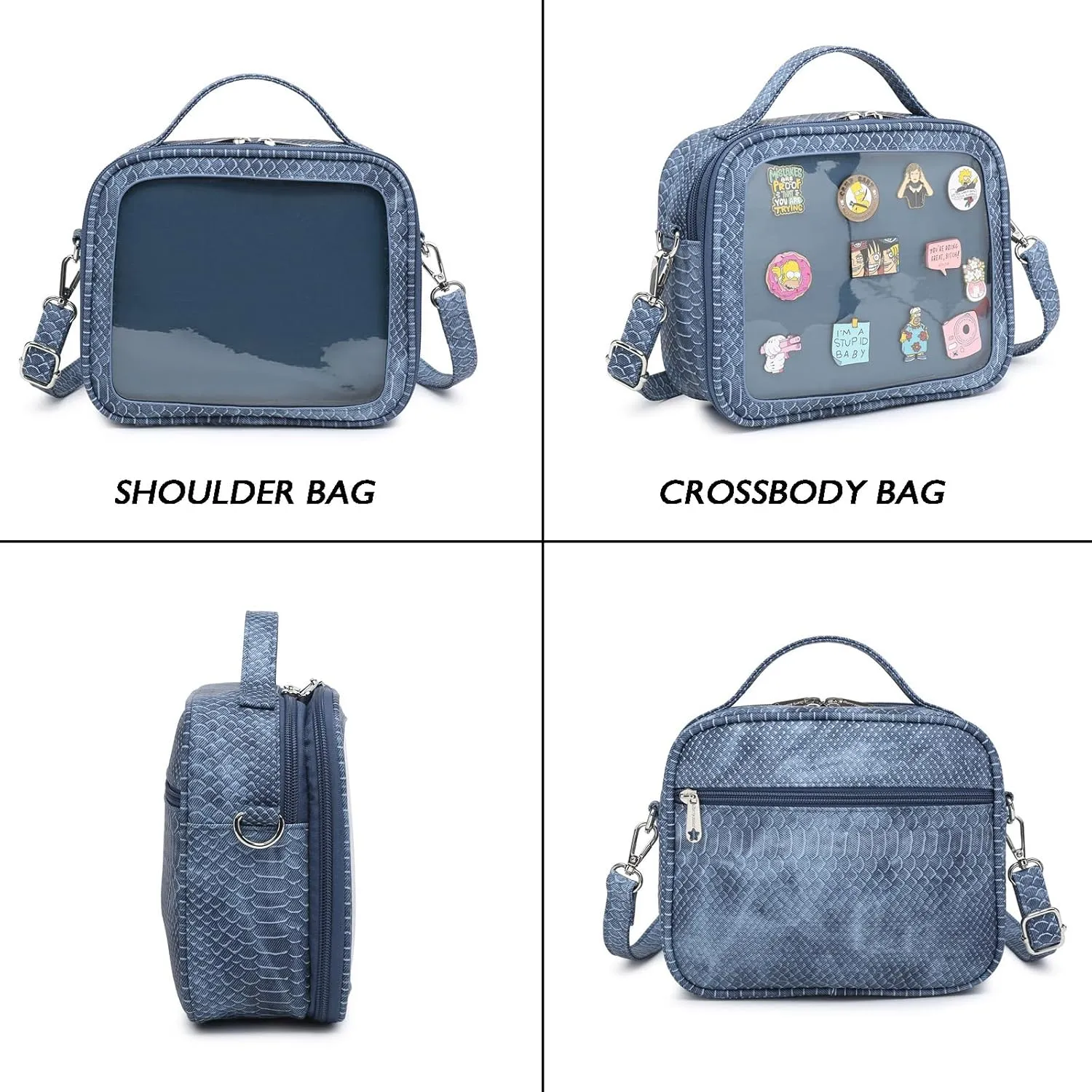 RAINBOW SMILE Ita Bag - Kawaii Crossbody Purse with Clear Shoulder Strap and Pin Display