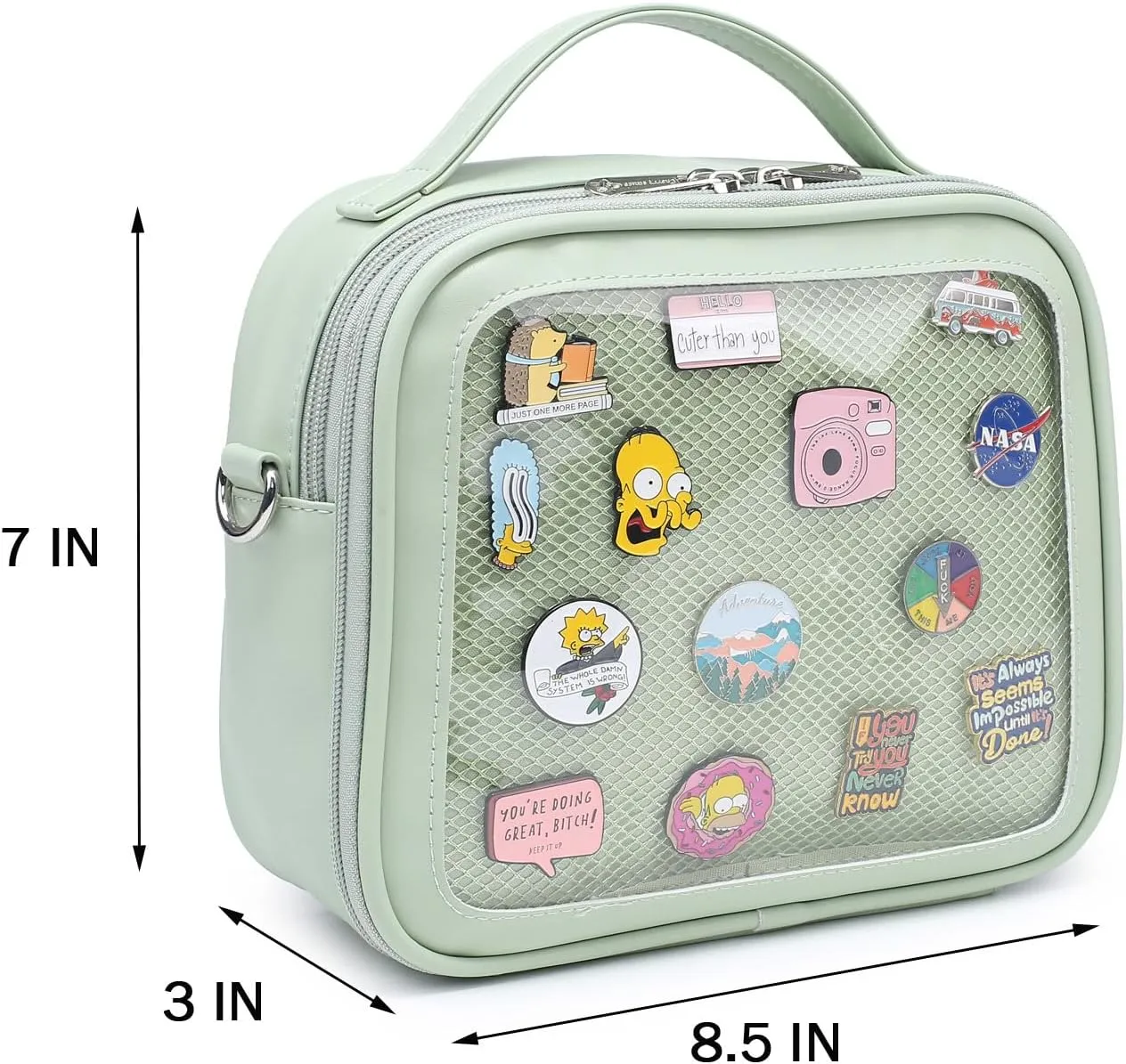 RAINBOW SMILE Ita Bag - Kawaii Crossbody Purse with Clear Shoulder Strap and Pin Display