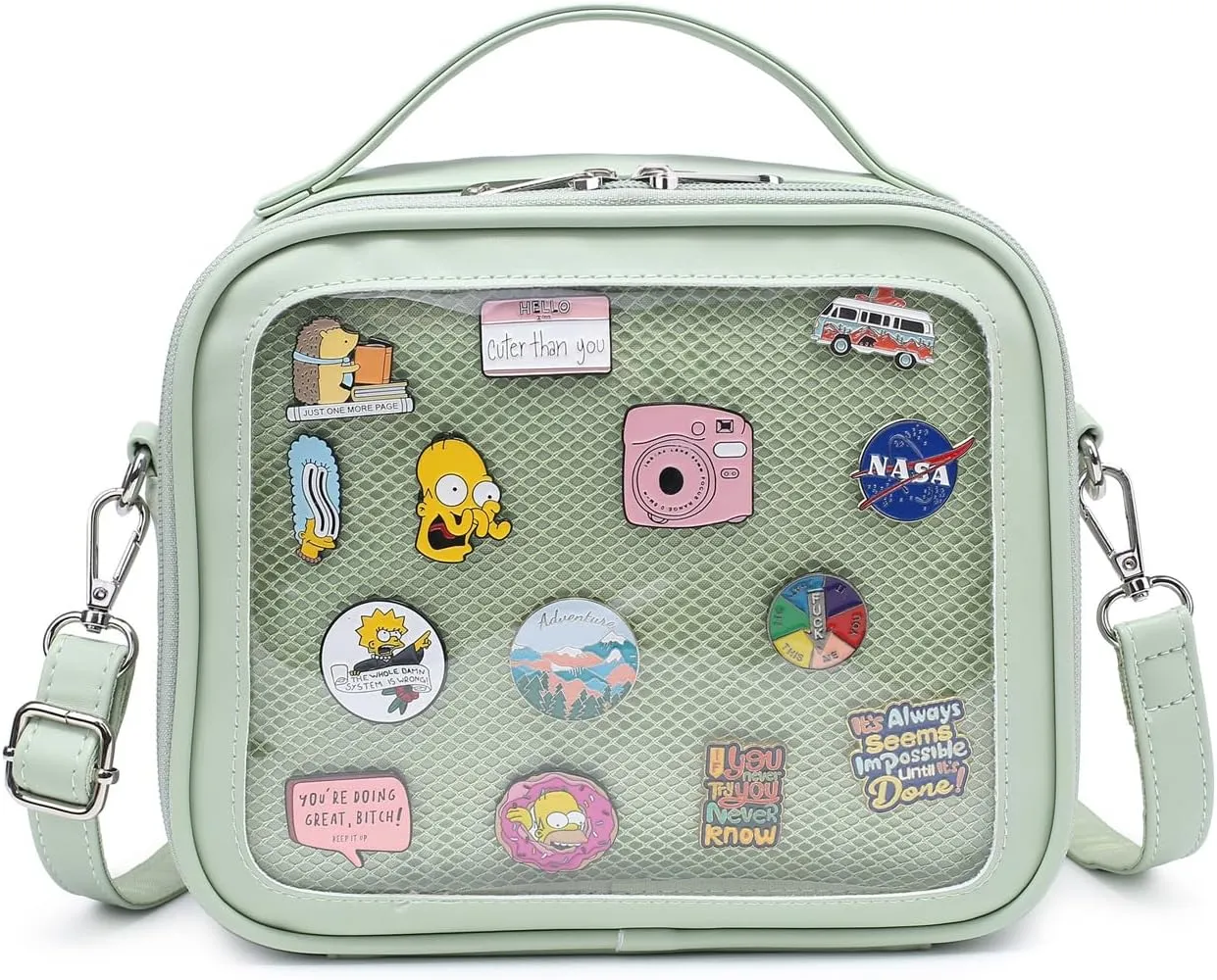 RAINBOW SMILE Ita Bag - Kawaii Crossbody Purse with Clear Shoulder Strap and Pin Display