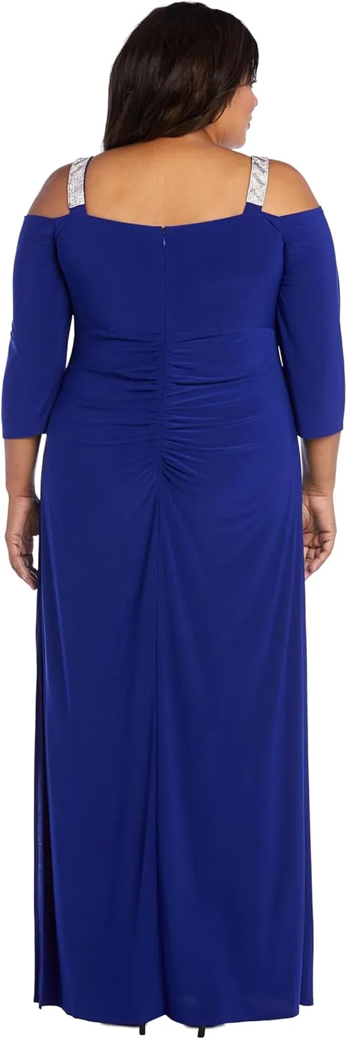 R&M Richards Womens Rhinestone Ruched Evening Dress