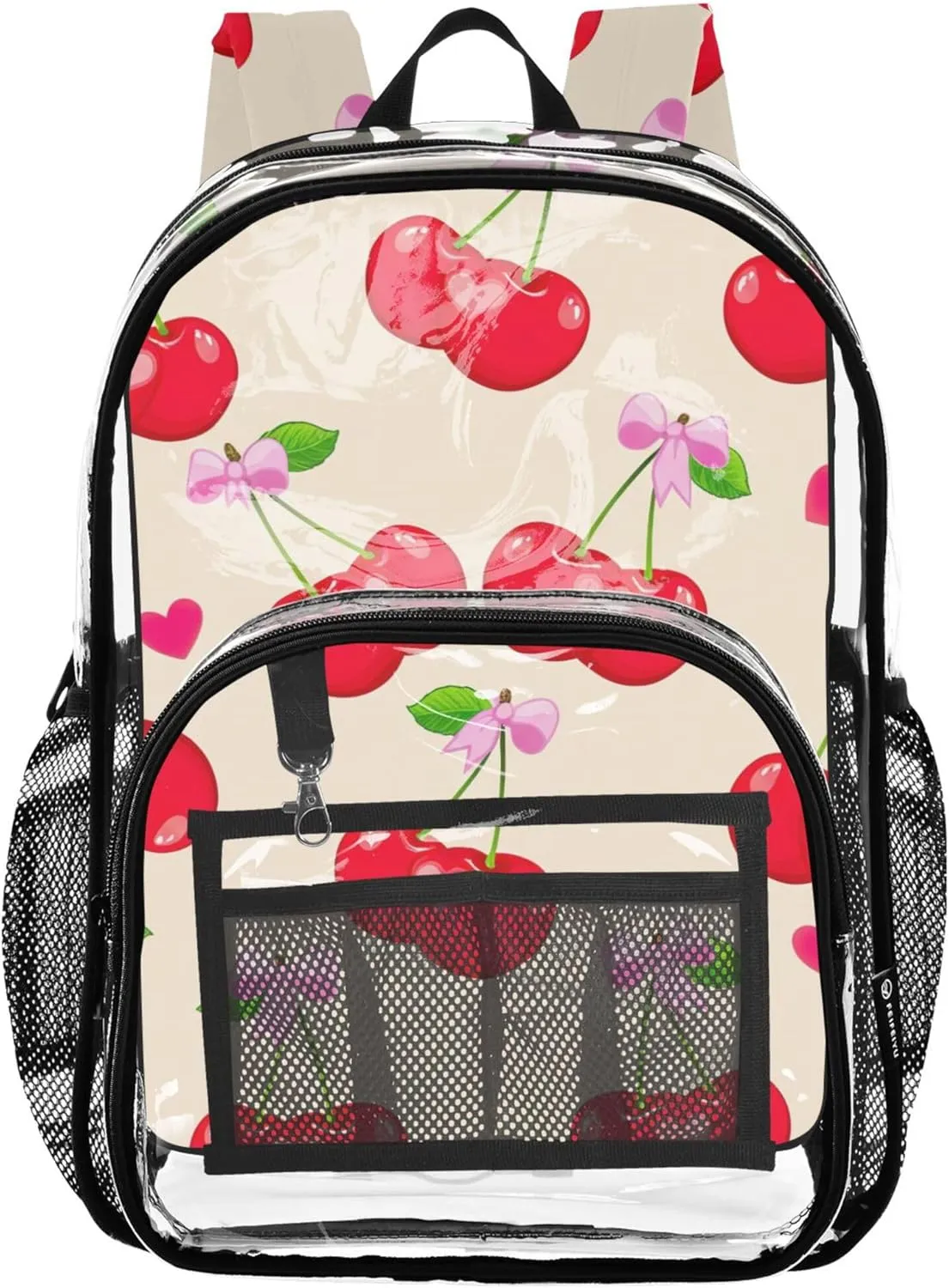 Red Cherries Beige Women Clear Backpack Cute Girls Backpack for Kids Plastic Transparent Bookbag