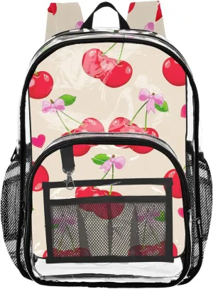 Red Cherries Beige Women Clear Backpack Cute Girls Backpack for Kids Plastic Transparent Bookbag
