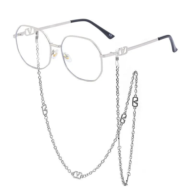 Retro Polygon Sunglasses with Glasses Chain
