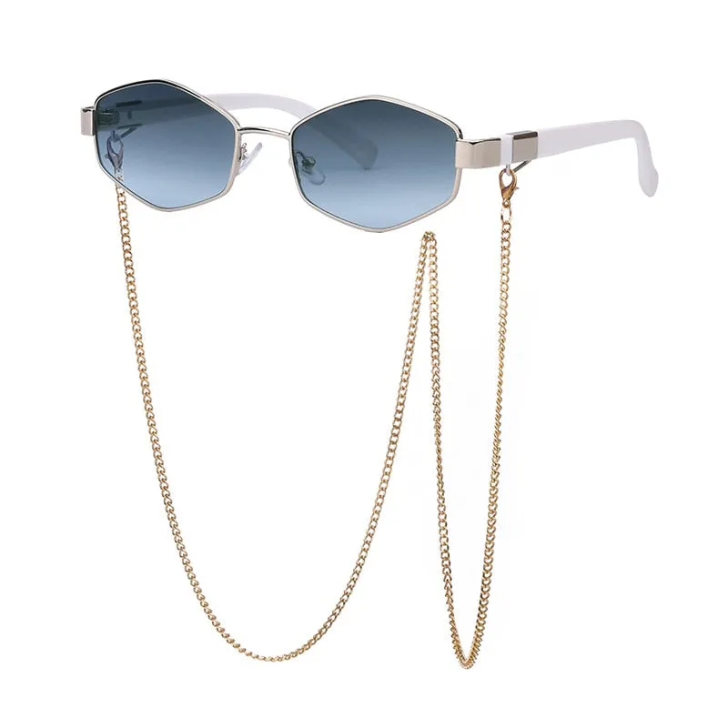 Retro Polygon Sunglasses with Glasses Chain