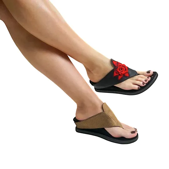 Reversible Sandals With Rose Embroidery