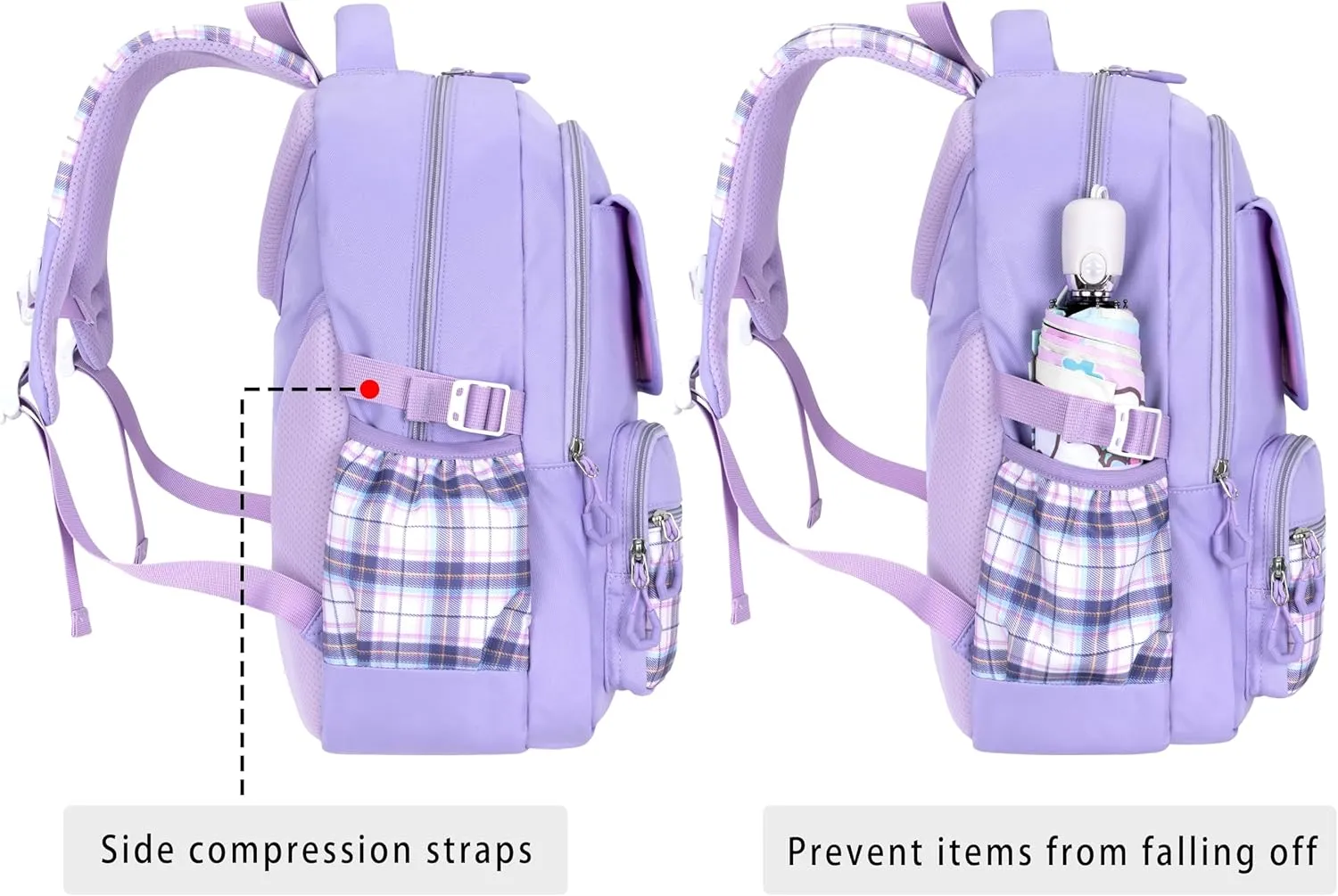 Roffatide Anime Kawaii School Backpack for Girls Boys with 21Pcs Accessories Cartoon Students Aesthetic New Semester Gifts Laptop Backpack with Cute Pins, Anti-Theft, ID Badge Holder Purple