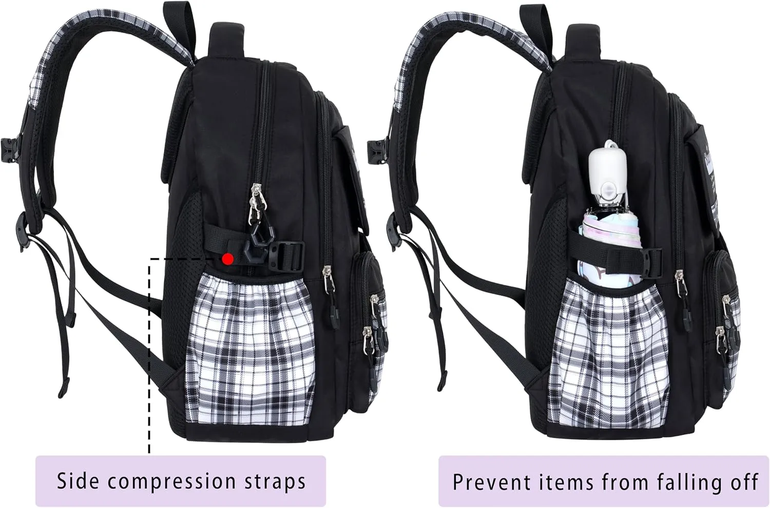 Roffatide Anime Kuromi Kawaii School Backpack for Girls Boys with 21Pcs Accessories Cartoon Students Aesthetic New Semester Gifts Laptop Backpack with Cute Pins, Anti-Theft, ID Badge Holder Black B