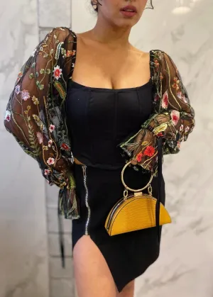 Sasha Black Embroidered Corset Top