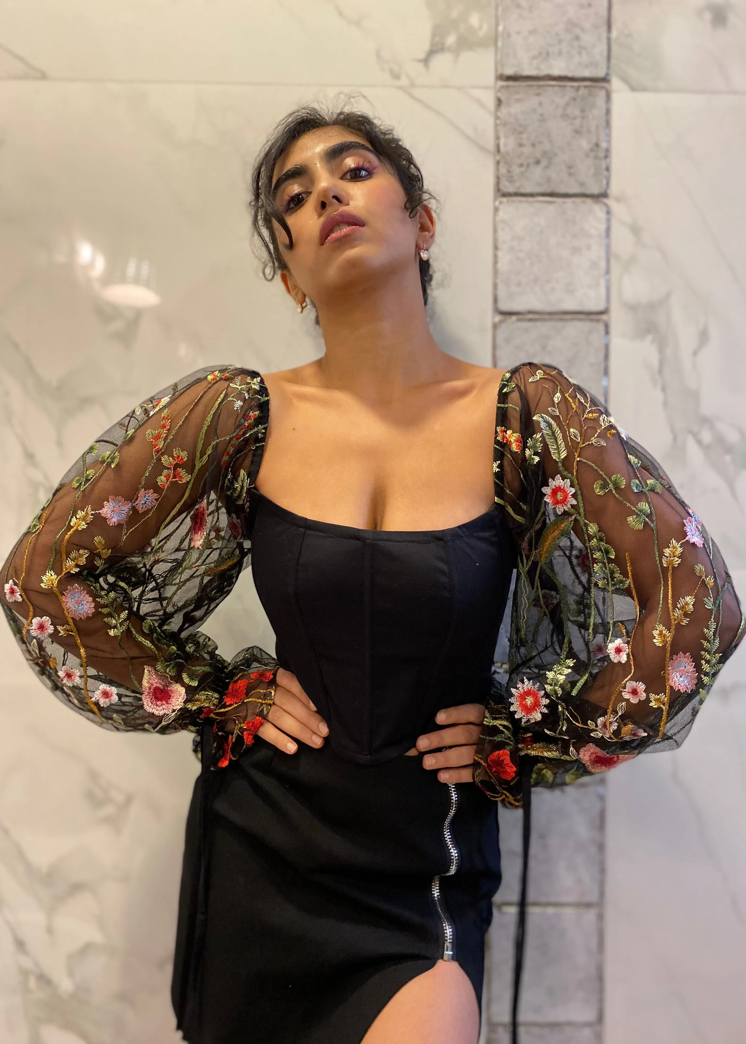 Sasha Black Embroidered Corset Top
