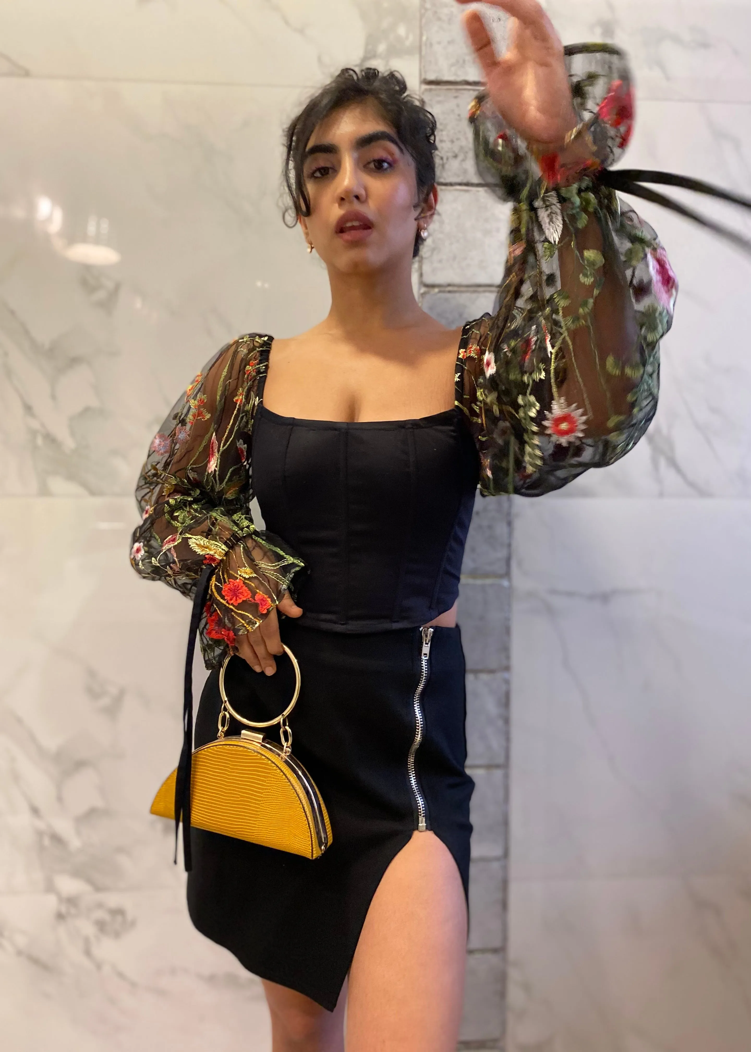 Sasha Black Embroidered Corset Top
