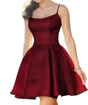 Satin Homecoming Dresses 2025 Spaghetti Straps Short Prom Dress for Teens A line Knee Length Mini Dress with Pocket ABC14