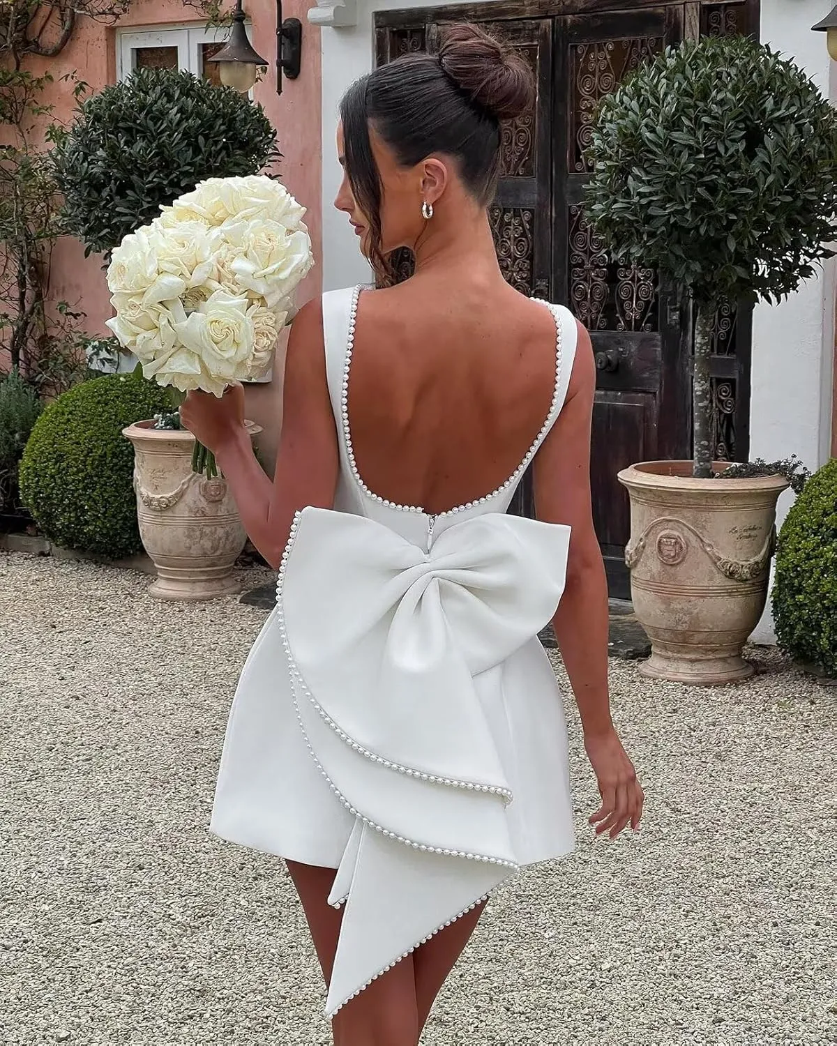 Satin Pearl Homecoming Dresses with Bow 2025 Short Wedding Mini Prom Party Dress for Teens